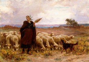 Shepherdess with her Flock, 1907 by Theophile Louis Deyrolle