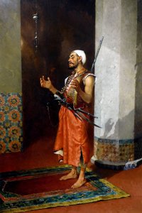 Turkish guard praying, late 19th-early 20th century