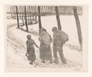 Man and Woman with Two Children Walking on a Country Road
