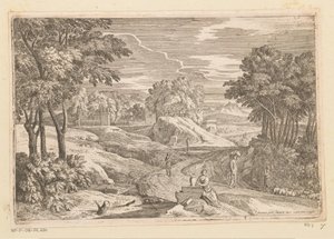 Arcadian Landscape with a Woman Sitting by a Vase and Other Figures