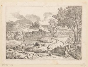 Arcadian Landscape with Figures Along a Path by a Stream