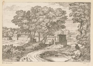 Arcadian Landscape with Two Women by a Fountain (Suite de Paysages) by Théodore