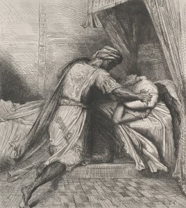 He smothers her: plate 13 from Othello Act 5, Scene 2, etched 1844, reprinted 1900 by Théodore Chassériau