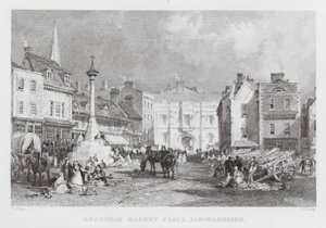 Grantham Market Place, Lincolnshire (engraving) by Thomas (after) Allom