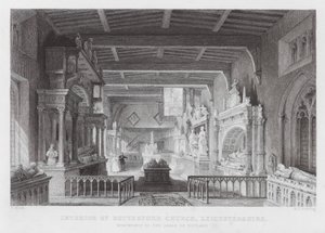 Interior of Bottesford Church, Leicestershire, Monuments to the Earls of Rutland by Thomas (after) Allom