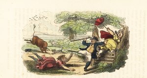 A Family of Botanists Attacked by a Charging Bull in a Field by Thomas (after) Rowlandson