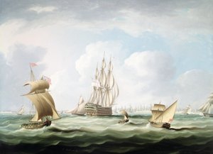 A First Rate with a Vice-Admiral of the White Board and other Craft in Cadiz Bay