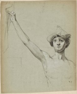 Nude Figure by Drapery, Model Study by Thomas Couture