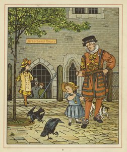 A Young Girl Stands Nervously Beside a Yeoman of the Guard by Thomas Crane