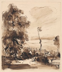A Country Lane with Cottages by Thomas Creswick