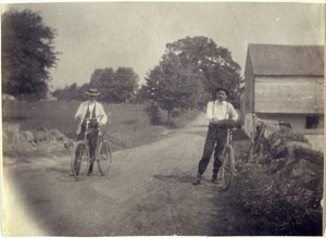 Samuel Murray and Benjamin Eakins on Bicycles, c. 1895-1899