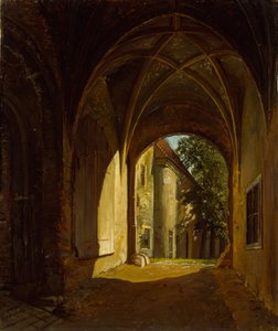 A vaulted hall in Scharfenberg Castle near Dresden by Thomas Fearnley