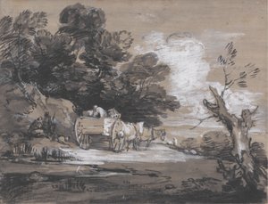 Wooded Landscape with Country Cart and Figures by Thomas Gainsborough