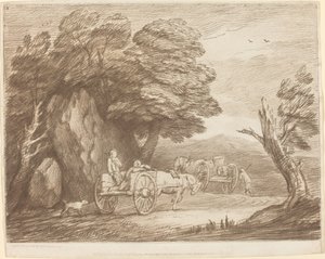 Wooded Landscape with Two Country Carts and Figures by Thomas Gainsborough