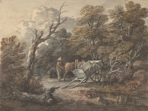 Woodland Scene with a Peasant, a Horse, and a Cart