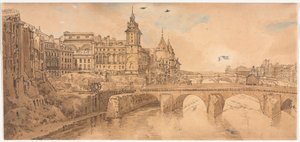 A Selection of Twenty of the Most Picturesque Views in Paris: View of Pont au Change, the City Theatre, Pont Neuf, Conciergerie Prison, and taken from Pont Notre Dame