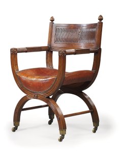 Late Victorian Mahogany X-Frame Armchair, c.1880 by Thomas Hope