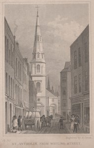 St. Antholin, from Watling Street, engraved by A. Cruse by Thomas Hosmer Shepherd