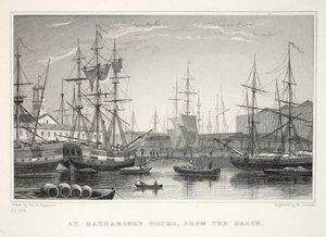 St Katherine Docks, from the Basin, Tower by Thomas Hosmer Shepherd