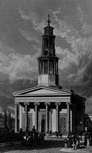 St. Pancras Church, West Front, engraved by James Tingle by Thomas Hosmer Shepherd
