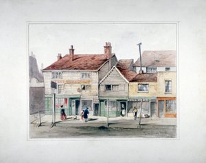 The Hare and Hounds Inn and shopfronts on Upper Street, Islington, London by Thomas Hosmer Shepherd