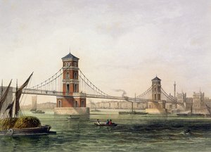 View of Hungerford Bridge from the East, Engraved by Jean Jacottet, 1854 by Thomas Hosmer Shepherd