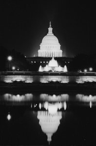 West Front of the U.S. Capitol Reflected in the Reflecting Pool at Night by Thomas J. O