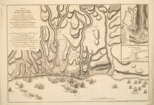 Plan of the Attack against Basseterre on the Island of Guadeloupe by a Squadron of His Majesty’s Ships of War Commanded by Commodore Moore on 22nd January 1759, also the Encampments of the British Army Commanded by General Hopson