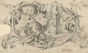 Design for a Tablet for a Chimney-Piece with Two Swans in Combat, Enclosed within a Scroll