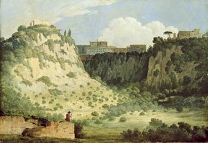 View of the Temple of Diana, Nemi, with a Shepherd in the Foreground by Thomas Jones