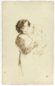 Young Woman Holding Baby by Thomas Jones Barker