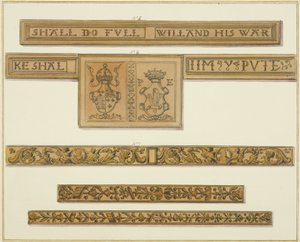 Carved friezes and coats-of-arms from 46 Baldwin Street