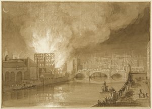 Fire at the Old Sugar House, Tucker Street by Thomas Leeson the Elder Rowbotham