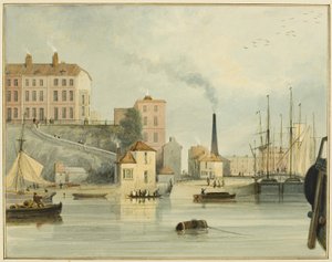 West End of Redcliffe Parade, showing the entrance gates to the Bathurst Basin by Thomas Leeson the Elder Rowbotham