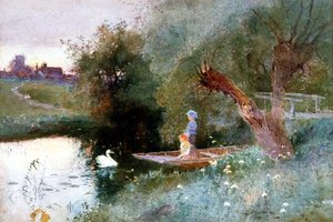Children in a Punt at Evening by Thomas Mackay