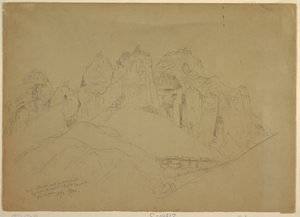 Drawing, Rio Virgin River with Large Rock Formations, 1873