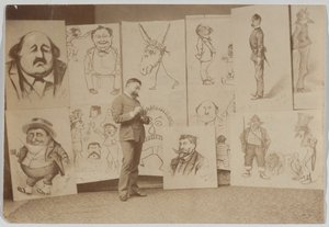 Full-length Portrait of Thomas Nast with a Group of Caricatures by Thomas Nast