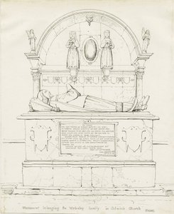 Colwich - Tomb of Robert Wolseley: pen and ink drawing by Thomas Peploe Wood