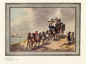 Coach and Six Horses with Passengers and Luggage on the Roof by Thomas Rowlandson