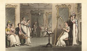 English Gentleman and Ladies Listening to a Harpist at a Ball