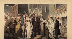English gentleman marrying his bride in a stately home by Thomas Rowlandson