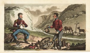 Ensign Johnny Newcome and His Subaltern Eating Breakfast of Ham, Beef, Biscuit and Brandy on a Roadside in Portugal by Thomas Rowlandson