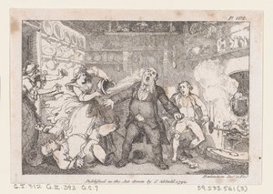 Hostess Discharges a Pan of Blood into the Face of Parson Andrews, from The Adventures of..., 1792 by Thomas Rowlandson