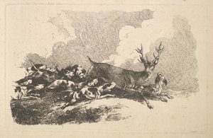 Hounds Hunting a Stag by Thomas Rowlandson