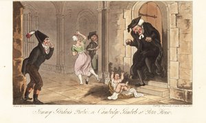 James Gordon, a notorious Cambridge drunk, leaving a baby as a prank in front of the house of a college dean. Jemmy Gordon