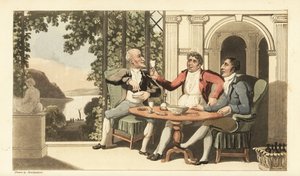 Johnny and Friends Drinking and Singing on a Terrace Overlooking the River Thames. Handcoloured Copperplate Engraving by Thomas Rowlandson from William Combe