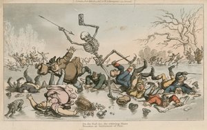 On frail ice, the whirring skate, Becomes an instrument of Fate by Thomas Rowlandson