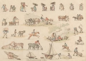 Set of sixteen: Outlines of Figures and Landscapes by Thomas Rowlandson