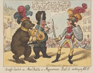 Single Combat, in Moorfields, or Magnanimous Paul O! - Challenging all O! (from: Caricature, vol. 4) by Thomas Rowlandson