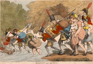 Soldiers on a March: "To pack up her tatters and follow the Drum" by Thomas Rowlandson